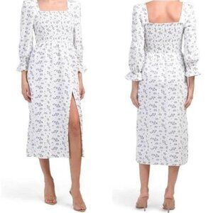 House of Harlow 1960 Floral Linen Smocked Midi Dress Small Size small